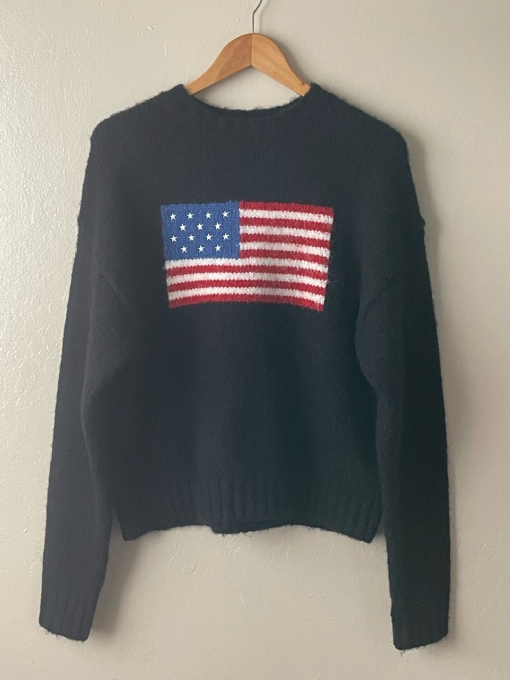 Edikted black oversized American flag pullover sweater